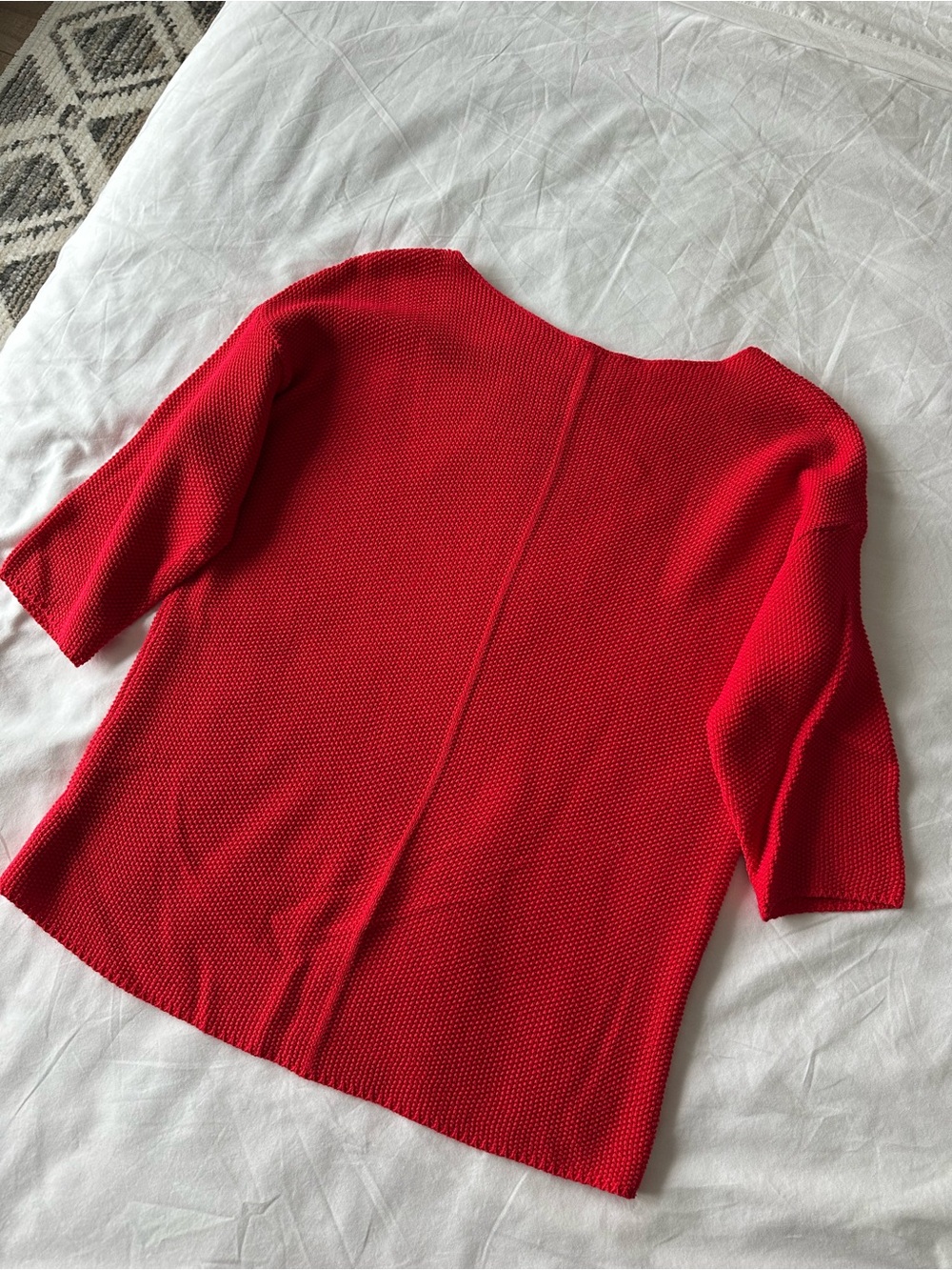 Red Scoop Neck Textured Knit Sweater